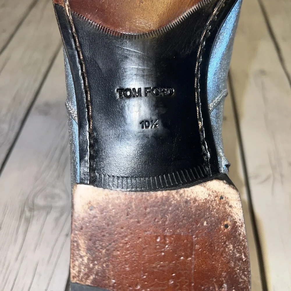Tom Ford Edgar Silver Metallic Leather Side Zip Ankle Boots 10 1/2